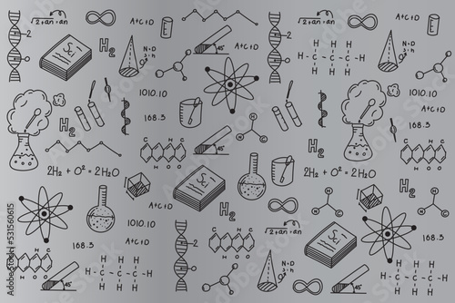 Abstract of Science and laboratory concept with line icons of scientist on grey gradient background