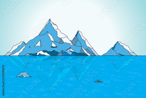 Abstract view of iceberg mountain with sky background.