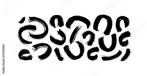Set of vector hand drawn half circles. Black grunge round brush strokes. Grunge dirty shapes and silhouettes for your design. Vector different semi circles shapes isolated on white background.