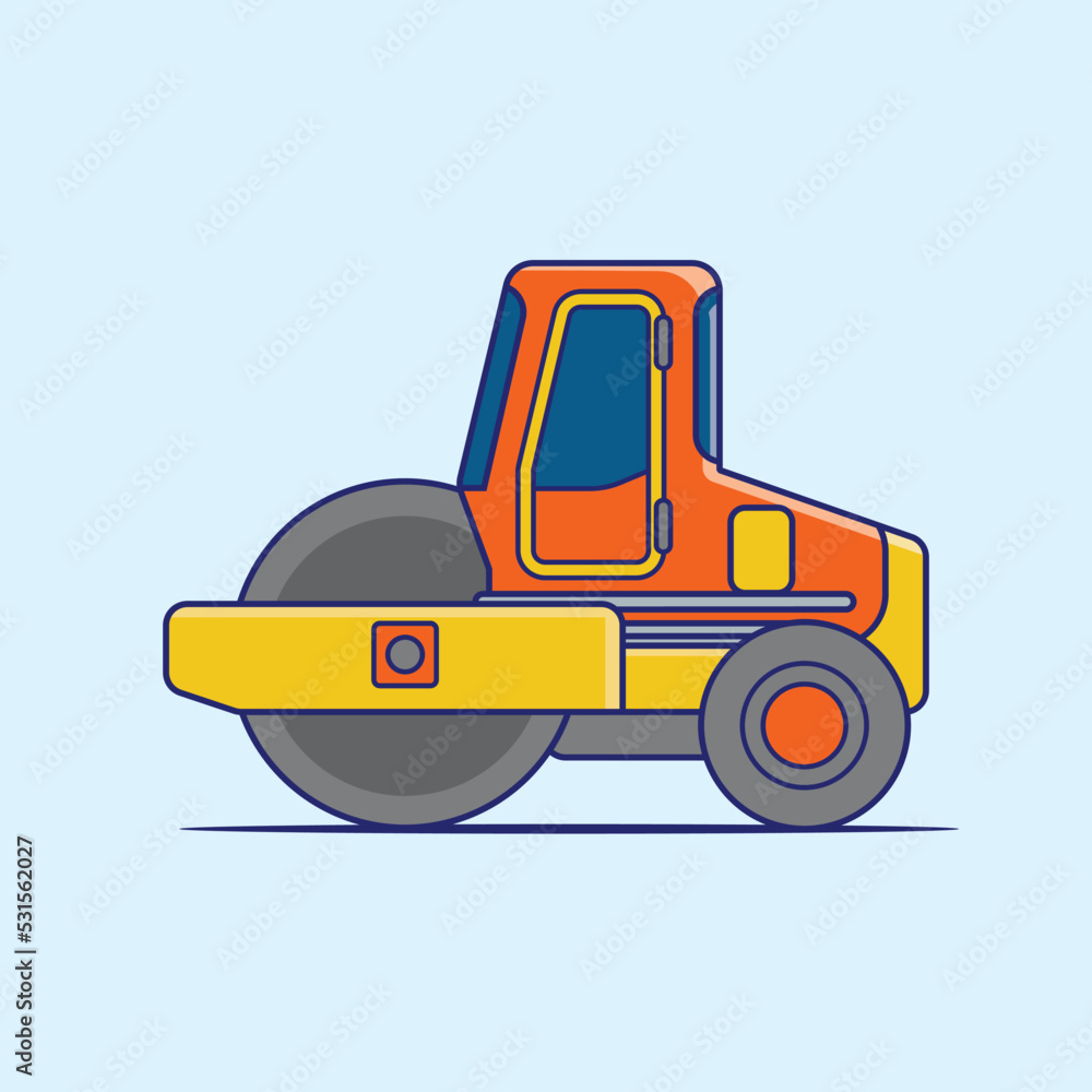 Naklejka premium Flat design Tractor, excavator collection vehicle cartoon. building transportation isolated