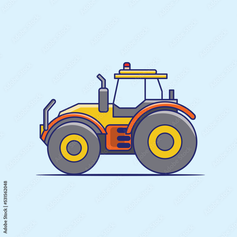 Obraz premium Flat design Tractor, excavator collection vehicle cartoon. building transportation isolated