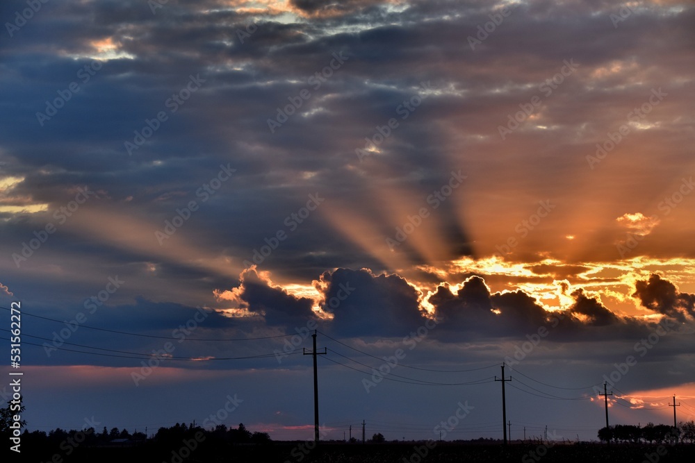 Sunlignts on the sky in twilight.