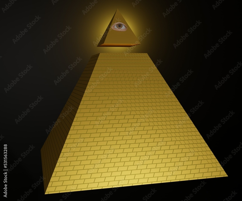 All seeing eye, illuminati symbol in triangle with light ray. Gold ...
