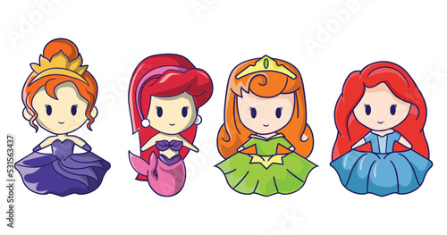 Cute Flat Design Fairy tales princesses collection