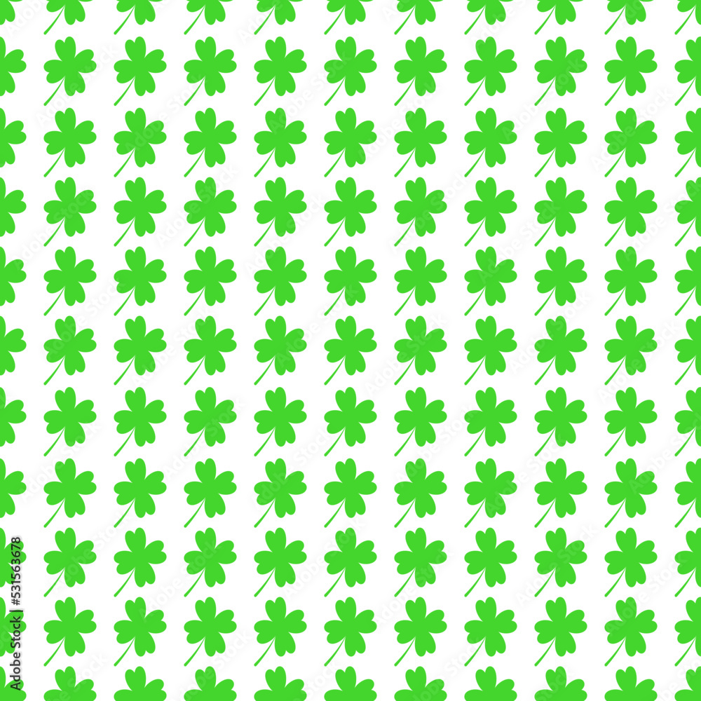 Seamless pattern with little four leaf clovers. Clover sign symbol pattern. Simple Repeatable design with Green clover on a White Background. Good luck symbol of Ireland. Seamless pattern with little four leaf clovers. Clover sign symbol pattern. Simple Repeatable design with Green clover on a White Background. Good luck symbol of Ireland.