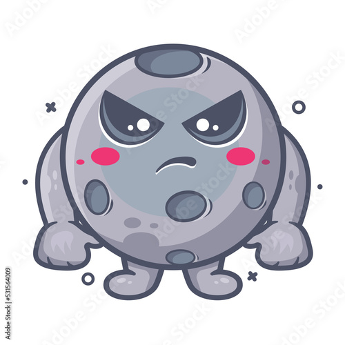 serious moon character mascot with angry expression isolated cartoon in flat style design