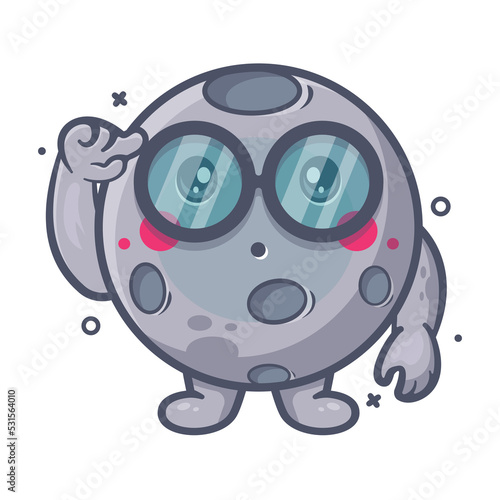 genius moon character mascot with think expression isolated cartoon in flat style design