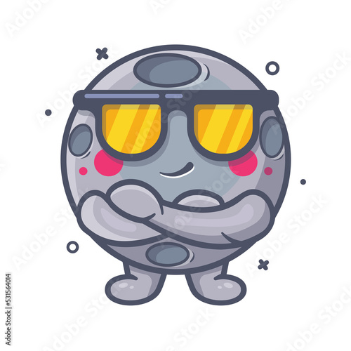 cute moon character mascot with cool expression isolated cartoon in flat style design