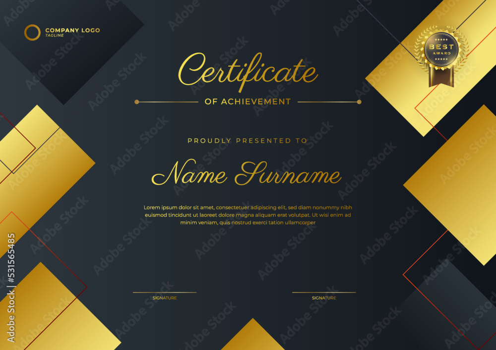 Black and gold Certificate of achievement template set Background with ...