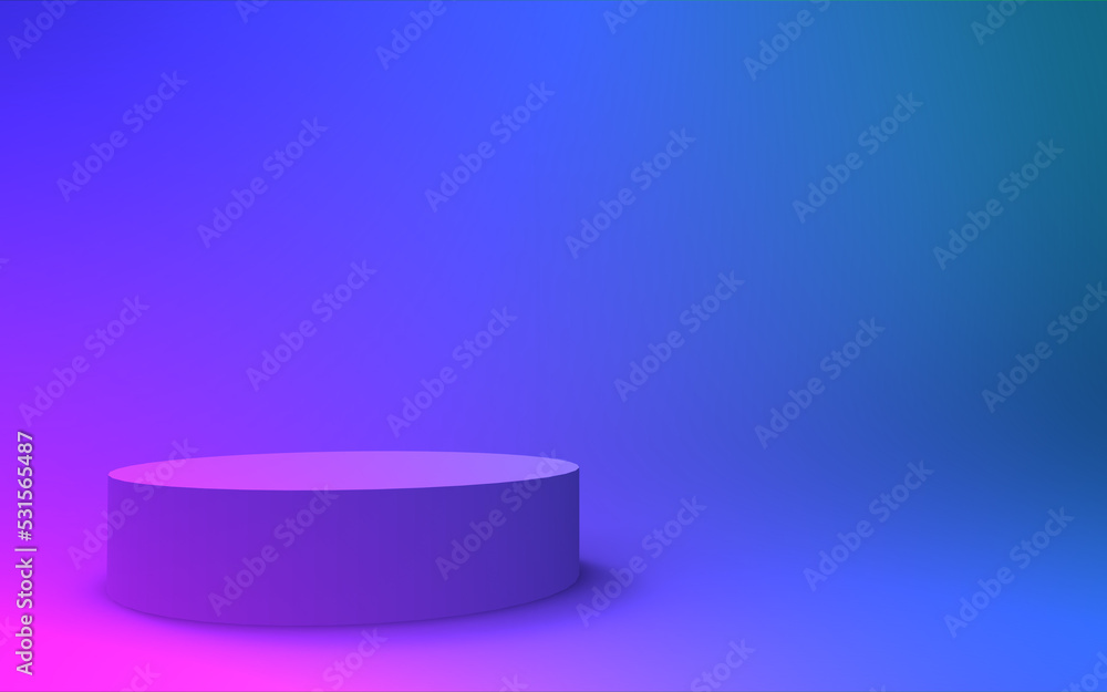 3d purple blue neon light cylinder podium minimal studio gradient dark colors background. Abstract 3d geometric shape object illustration render. Display for nightclub party and technology product. 3d purple blue neon light cylinder podium minimal studio gradient dark colors background. Abstract 3d geometric shape object illustration render. Display for nightclub party and technology product.