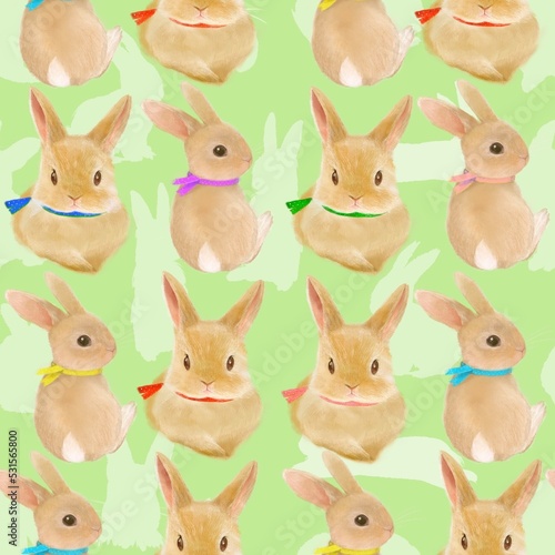 Pattern illustration of cute Netherland Dwarf rabbits in the year of the Rabbit, the Chinese zodiac sign for 2023, or the Easter Bunny.
