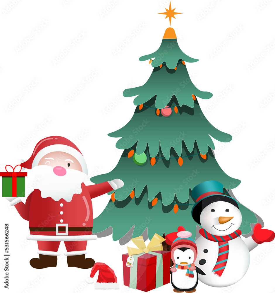 Christmas background with Santa Claus, snowman and christmas tree. for posters, banners, brochure and other winter events. Clipart Transparent PNG Christmas background with Santa Claus, snowman and christmas tree. for posters, banners, brochure and other winter events. Clipart Transparent PNG