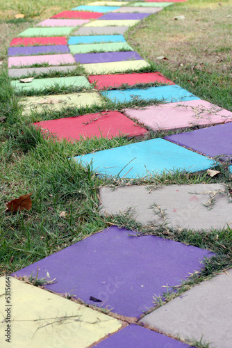 Colorful block walkway in the garden