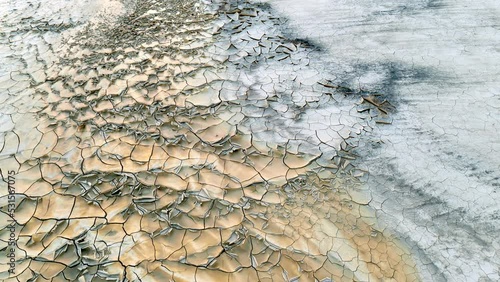 Dried up and cracked river bed