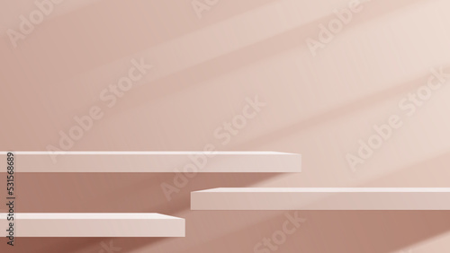 Pink podium display minimal background product display scene of abstract light for cosmetic, branding and packaging presentation. studio stage with shadow of leaf background. vector design