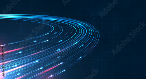 Leinwand Poster Blue light streak, fiber optic, speed line, futuristic background for 5g or 6g technology wireless data transmission, high-speed internet in abstract