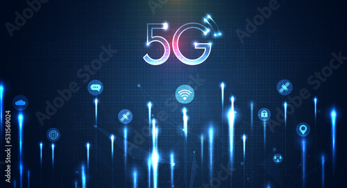 Communication technology for internet business. fiber optic, speed line and futuristic background for 5g or 6g technology wireless data transmission, high-speed internet in abstract. vector design