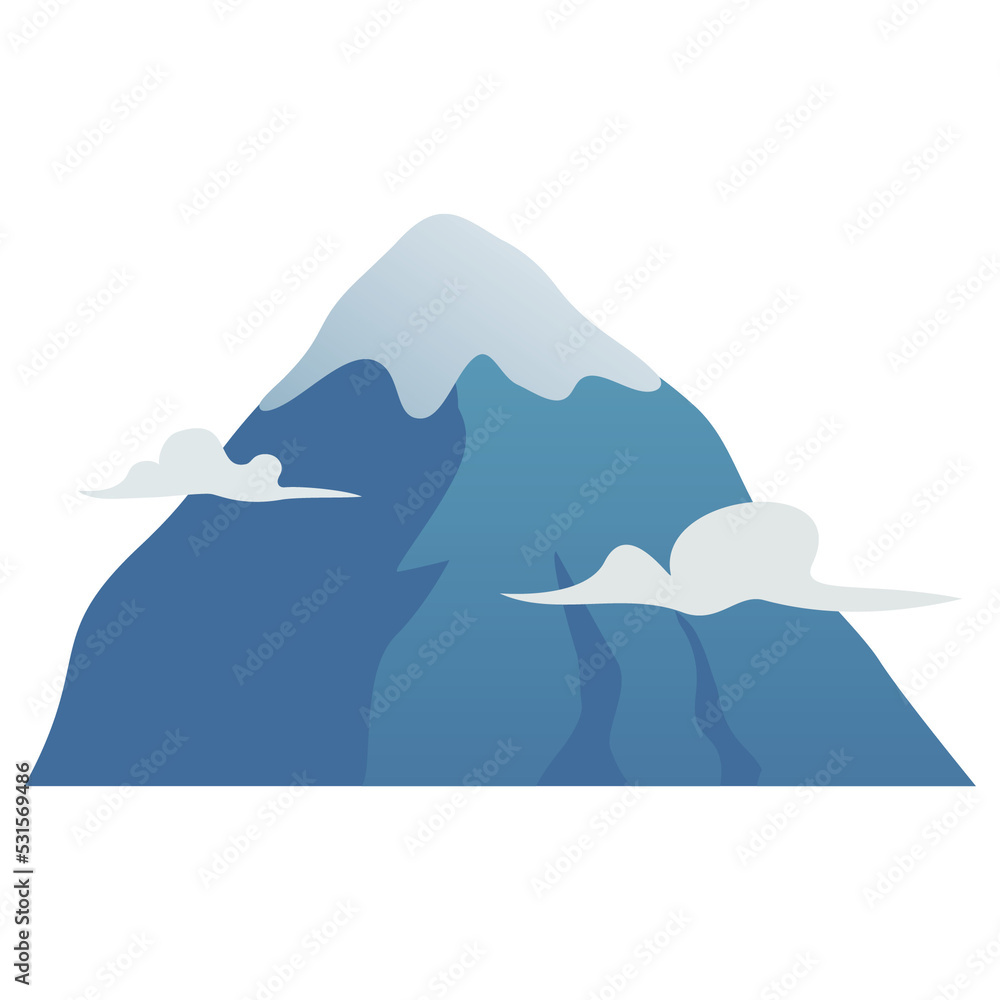 Mountain Hills Snow Top Clouds Summit Flat Design Art Template