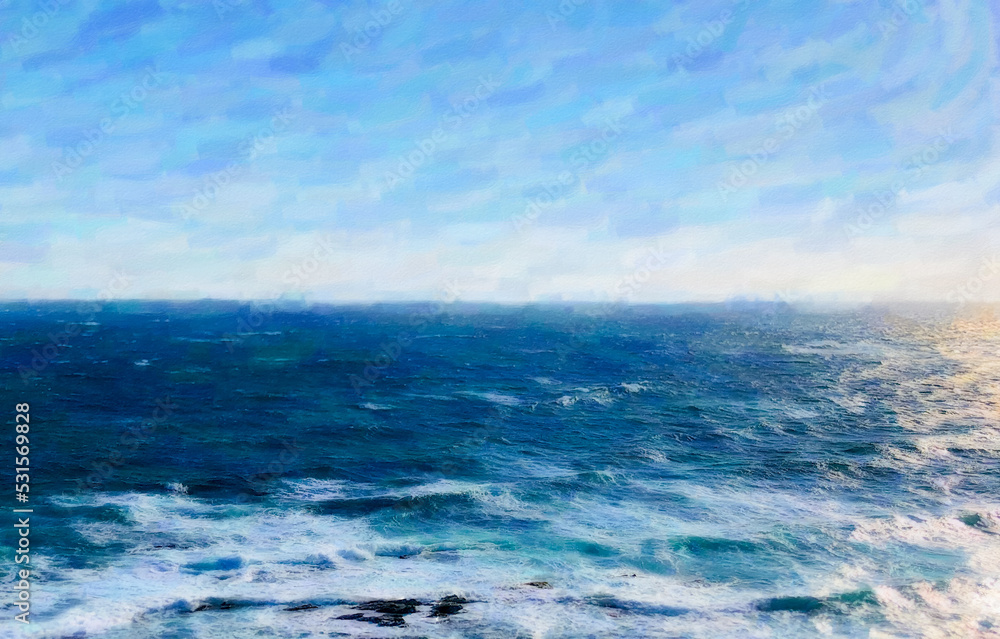 青い海と水平線　絵画調