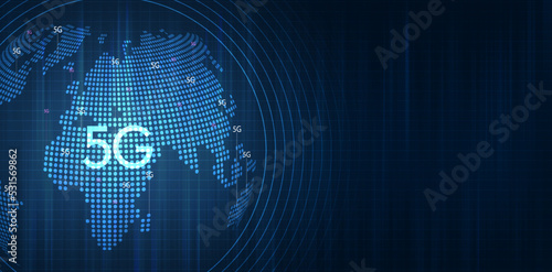 5G network digital hologram and internet Wi-fi connection and internet of things with modern city skyline. Smart city and communication network concept. High speed, broadband telecommunication. vector