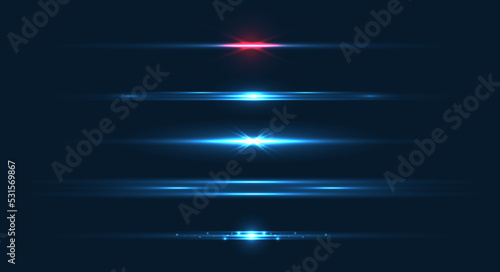 Horizontal lens flares pack. Laser beams, horizontal light rays. beautiful light flares. glowing streaks on dark. luminous abstract sparkling lined background. glowing streaks. vector design
