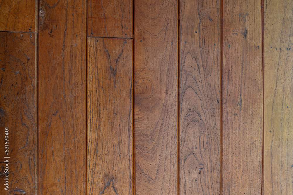 Fototapeta premium Plank wood table floor with natural pattern texture background.