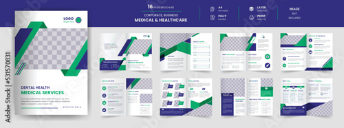 16 Page Medical brochure template, Healthcare annual report, Hospital business profile cover design