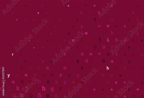 Dark pink vector background with signs of alphabet.