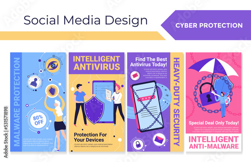 Cyber protection service promo at social media set