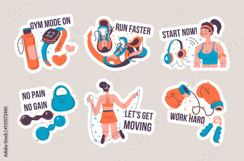 Sticker set design with sport, fitness concept