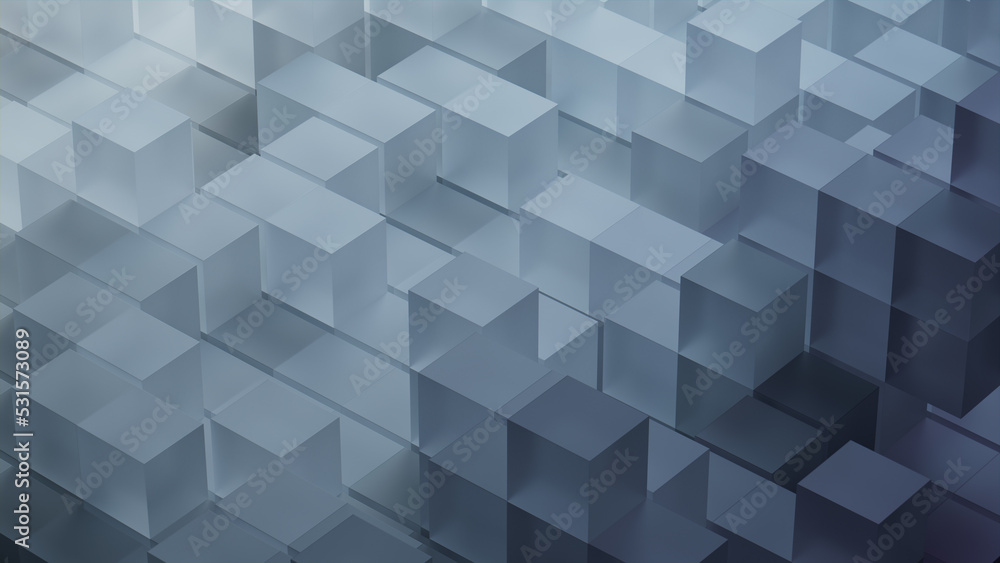 Modern Tech Background with Neatly Arranged Translucent Cubes. Grey, 3D Render. Modern Tech Background with Neatly Arranged Translucent Cubes. Grey, 3D Render.