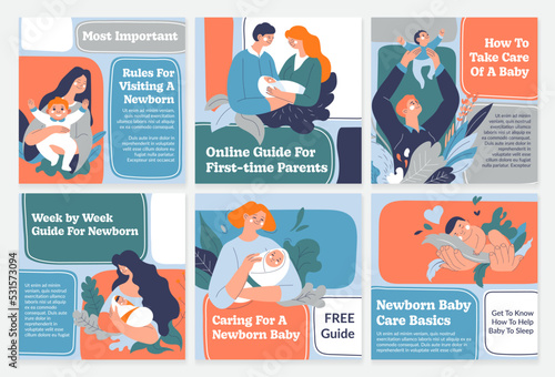 Template social media set with newborn care guide