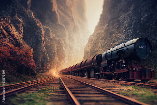 Obraz na plátně Vintage steam train runs on the tracks.3d illustration