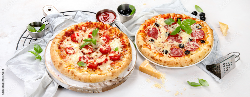 Freshly baked pizza on dark background. Freshly baked pizza on dark background.