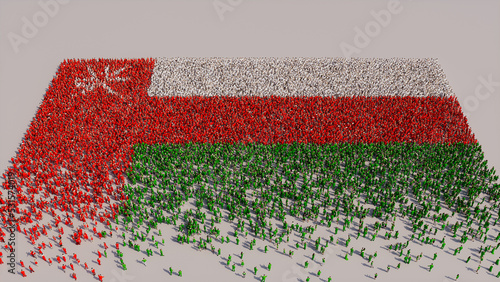 Omani Banner Background, with People coming together to form the Flag of Oman. photo