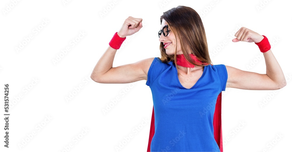 Digital animation of a woman wearing a cape and flexing her biceps Digital animation of a woman wearing a cape and flexing her biceps