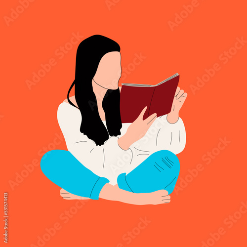 Woman reading a book and the book giving her a comforting hug, vector illustration