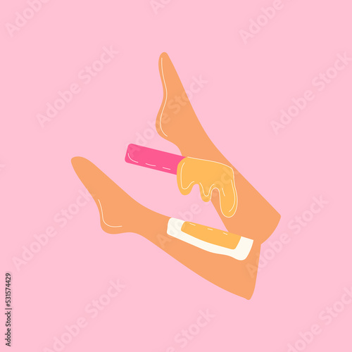 Hair depilation, sugaring hair removal. Leg hair removal. Icon. Vector in cartoon style. All elements are isolated.