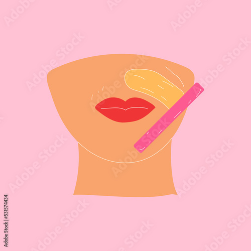 Hair depilation, sugaring hair removal.  Hair removal upper the lip. Icon. Vector in cartoon style. All elements are isolated.