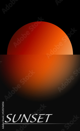 Sunset on a dark background. Vector illustration of sunset landscape with reflection. Sketch for creativity.