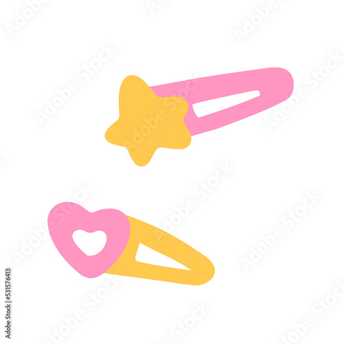 Hand-drawn cute isolated clipart illustration of star and heart shaped hairpins