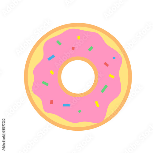 Hand-drawn cute isolated clipart illustration of donut with pink icing
