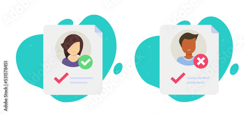 Racism discrimination experience on recruitment job interview concept vector icon or gender man woman employer intolerance on cv deny reject review flat illustration graphic image