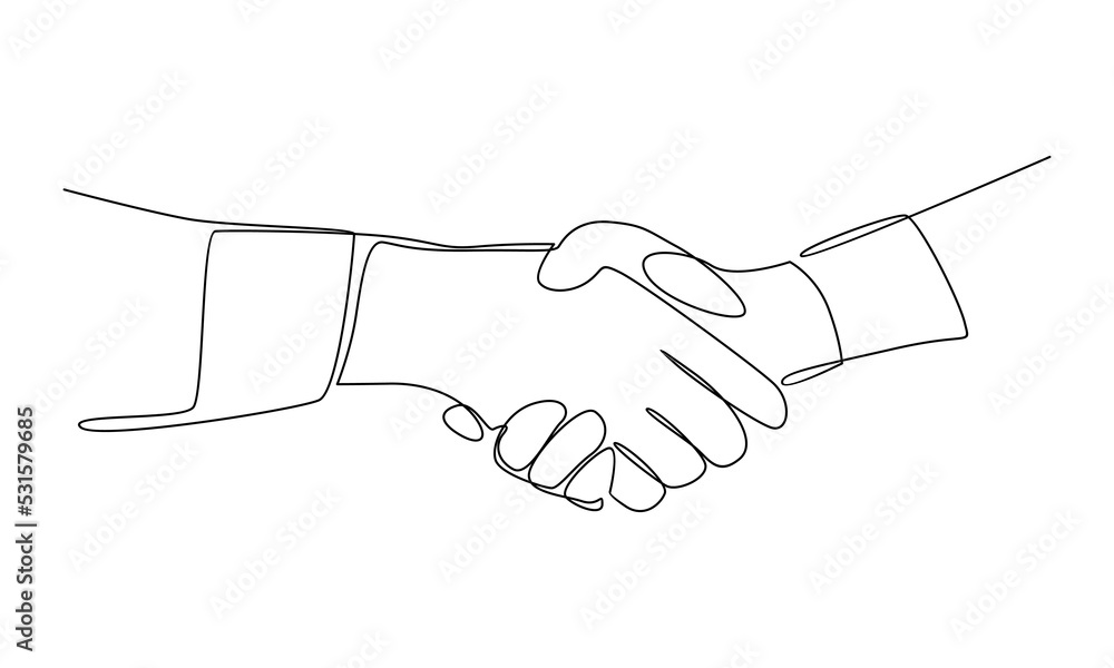 Continuous line of two businessmen shaking hands vector illustration Continuous line of two businessmen shaking hands vector illustration