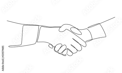 Continuous line of two businessmen shaking hands vector illustration 
