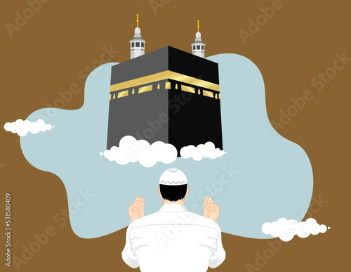 illustration of a man praying to go to mecca