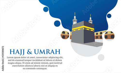 hajj and umrah background with kaaba vector photo