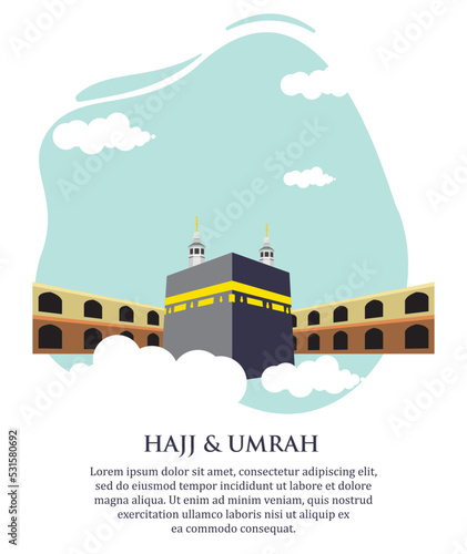 hajj and umrah background with flat kaaba