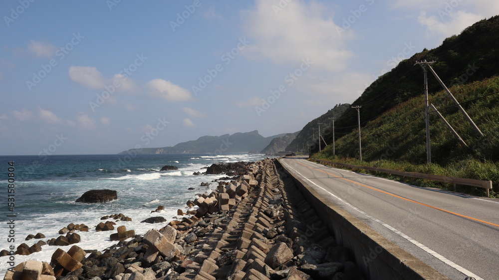 view of the coast of the sea, Okinawa, Coastal Road