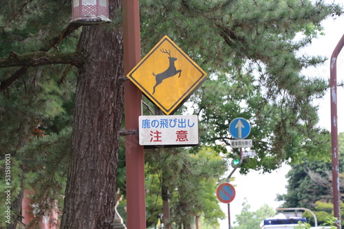 鹿　飛び出し注意　標識　